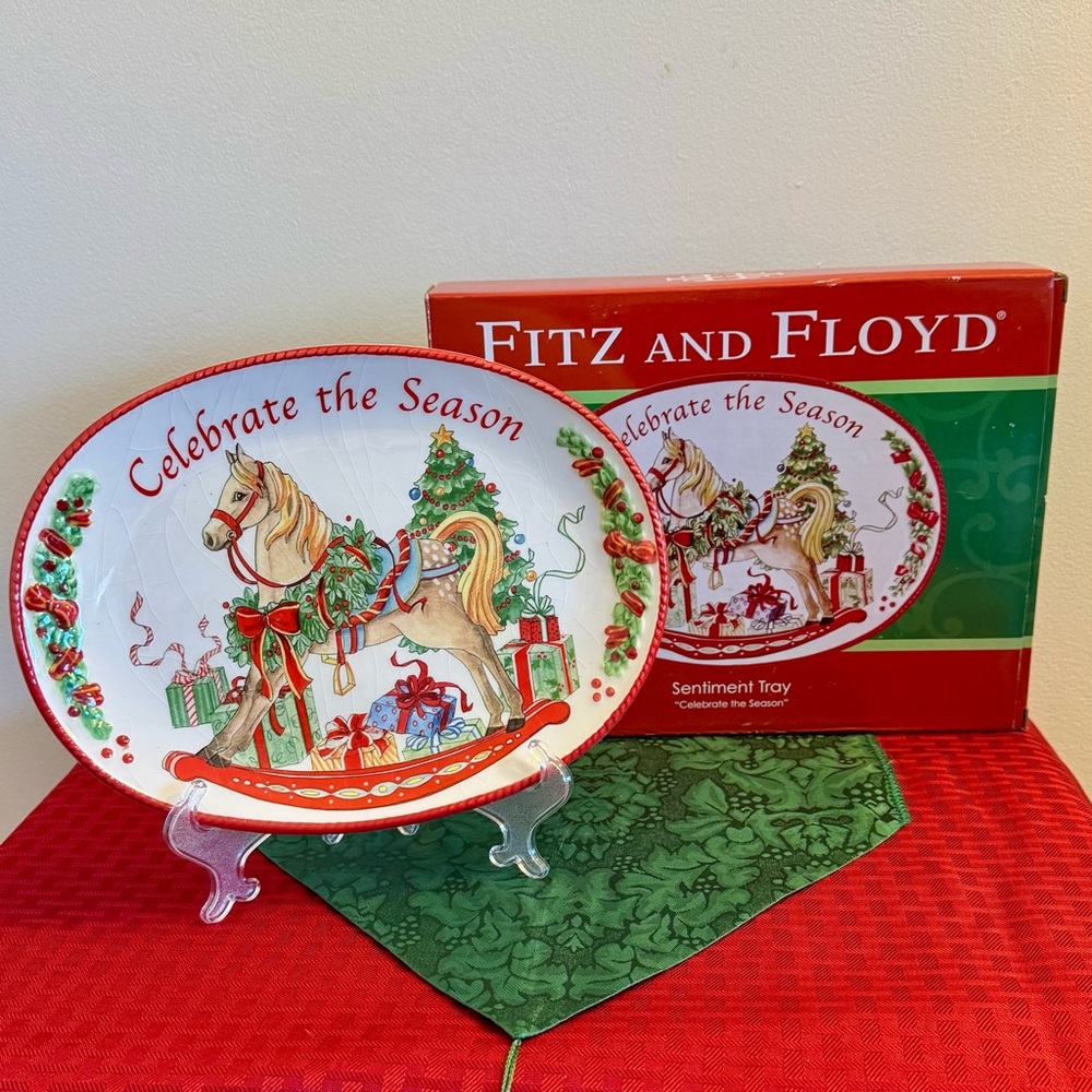 Fitz and Floyd Holiday Tray with Red and Green Accents